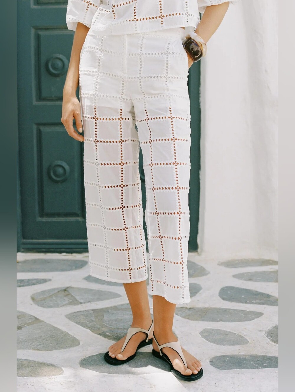Zara White Lace Crochet Square Wide-Leg Pants XS NWT